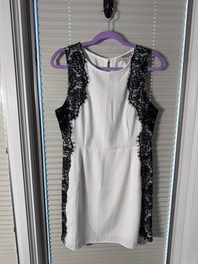 Forever 21 White Mini Dress with Black Lace Panels